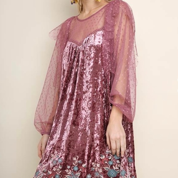 Umgee Dresses | Umgee Floral Embroidered Velvet Dress | Poshmark